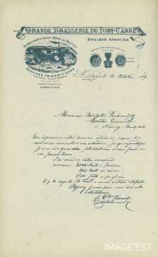 Certificat de la Grande Brasserie du Fort-Carré (Saint-Dizier)